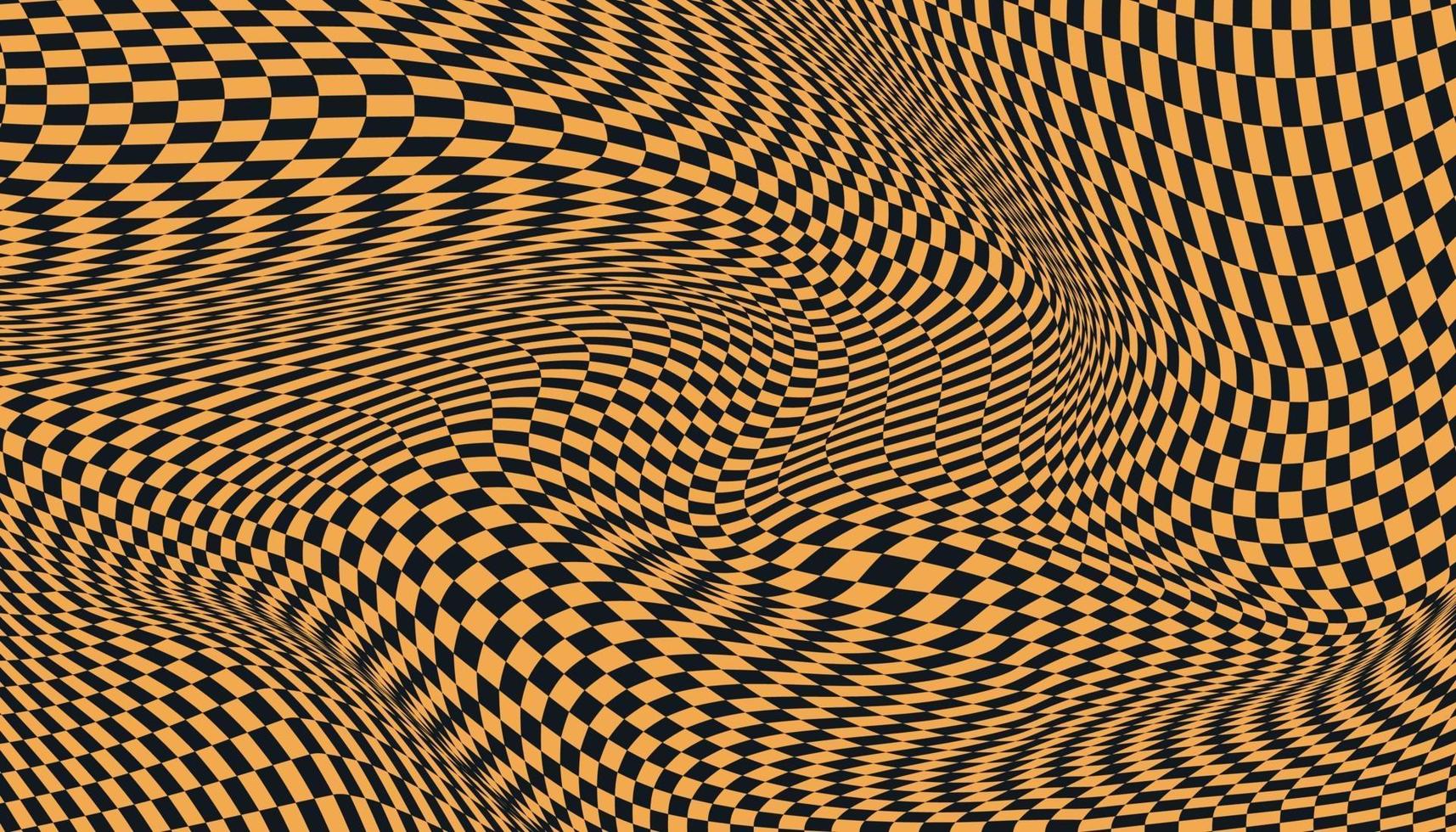 Fondo cuadriculado distorsionado naranja y negro vector