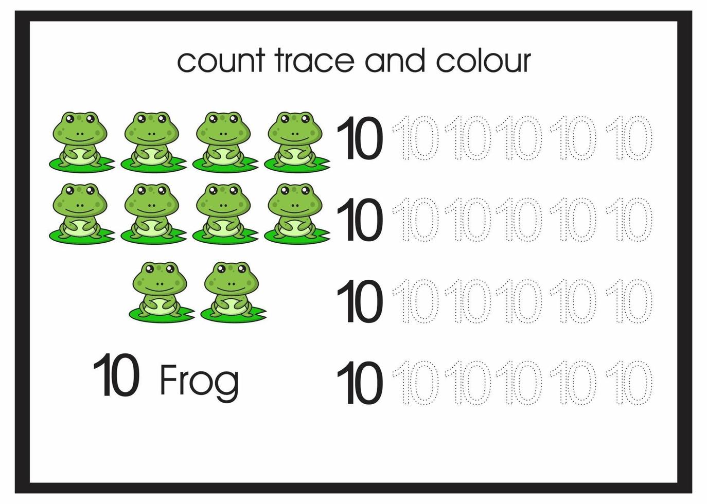 count trace and colour frog number 10 vector