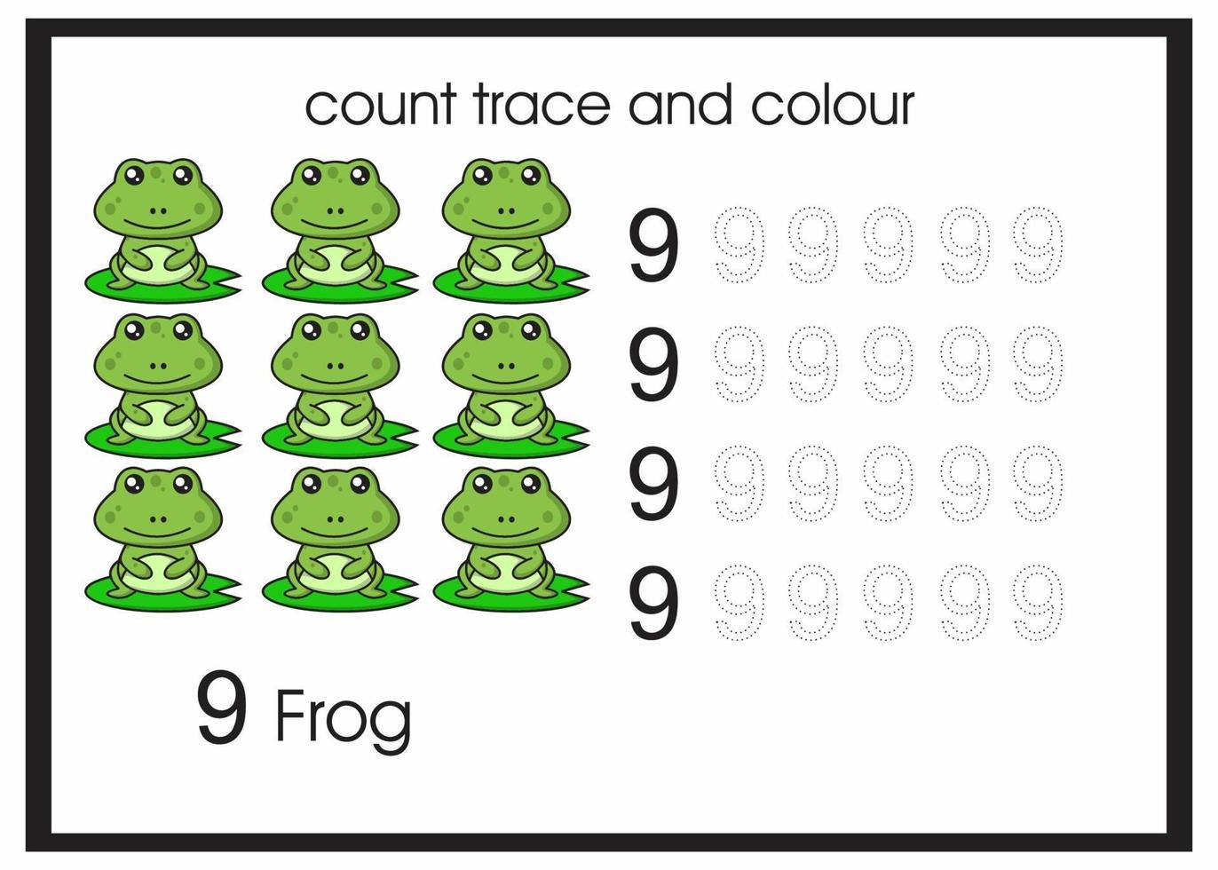 count trace and colour frog number 9 vector