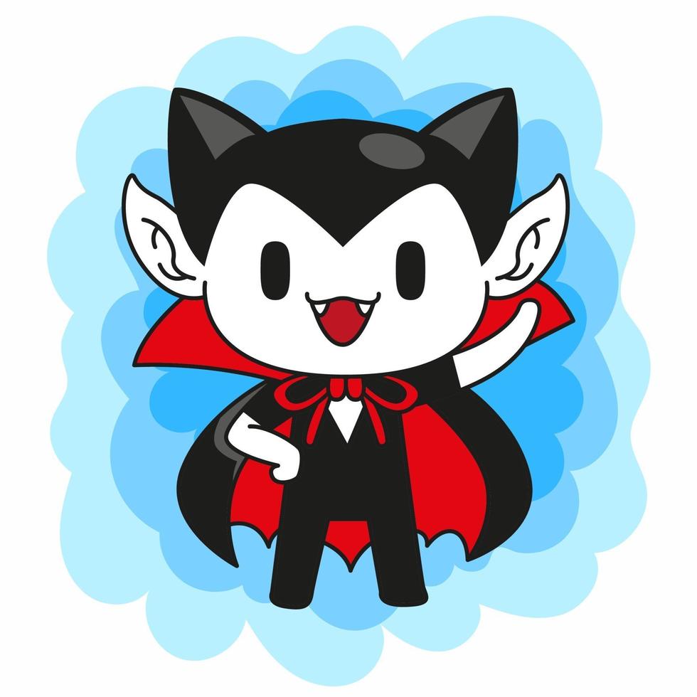 pequeño vampiro lindo dice hola pose, halloween lindo drácula vector