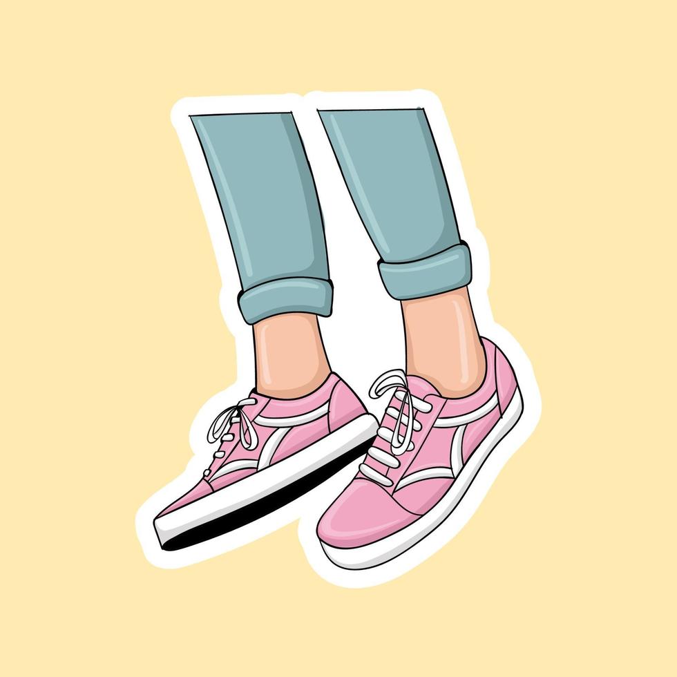 colorful hand drawn legs use sneakers stickers vector