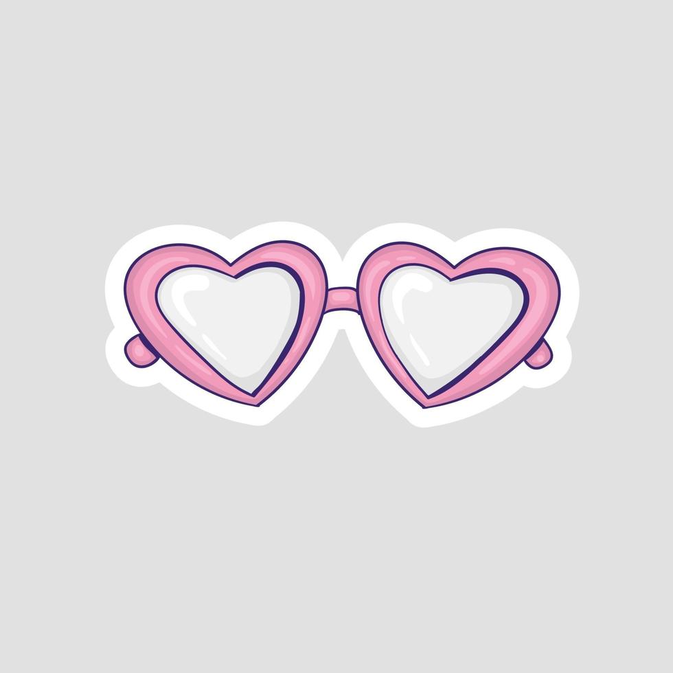 colorful hand drawn heart shaped glasses sticker vector