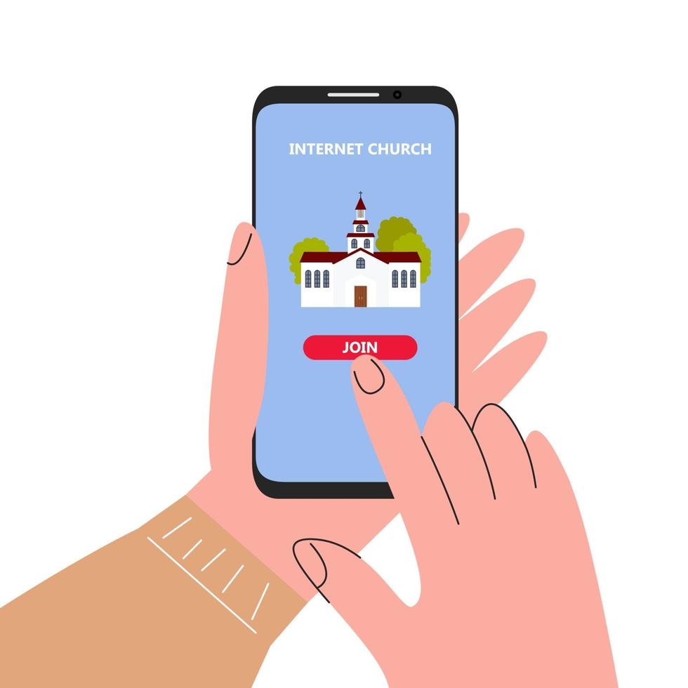 Person joining to internet church service with vector