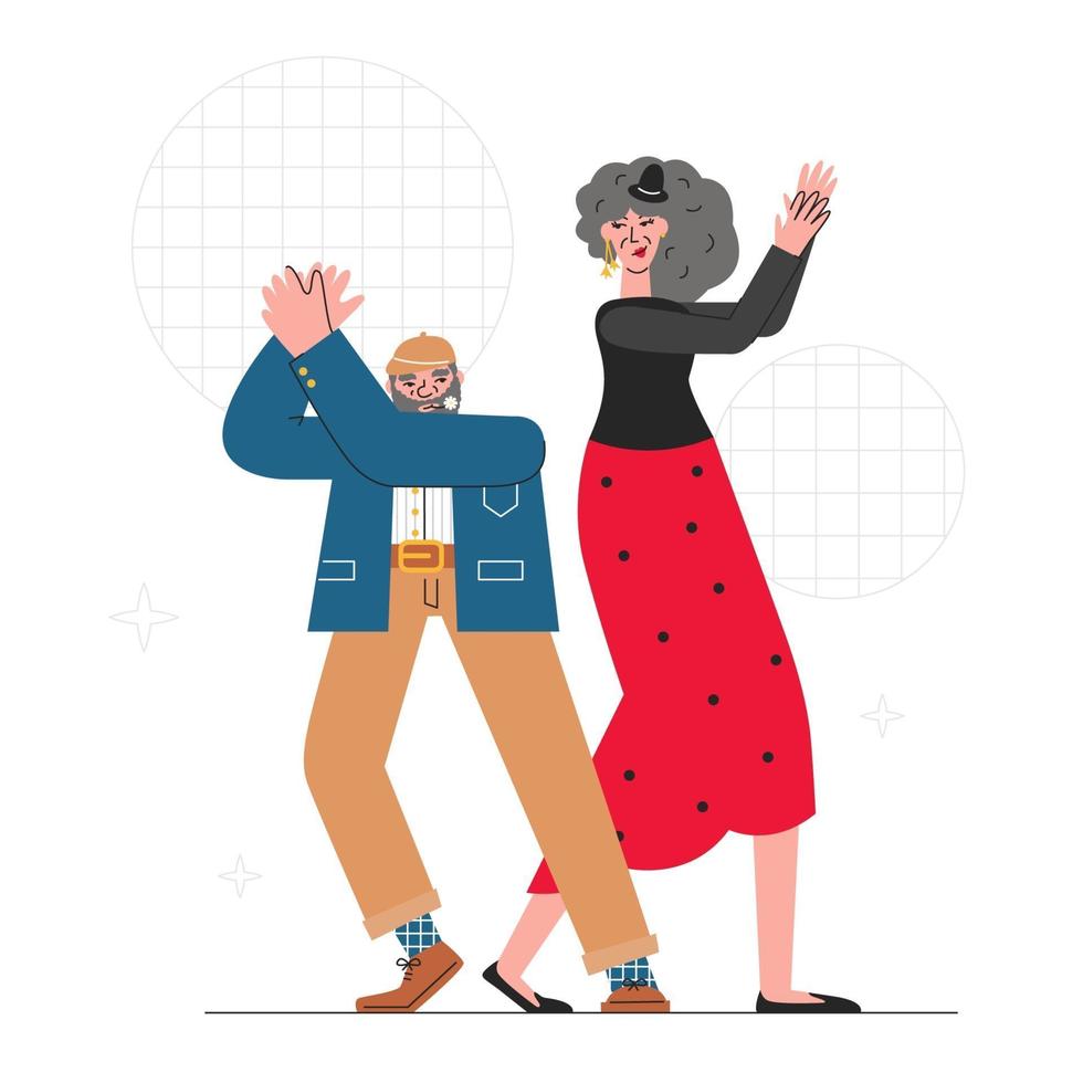 Felices personas mayores bailando flamenco en la fiesta de celebración vector