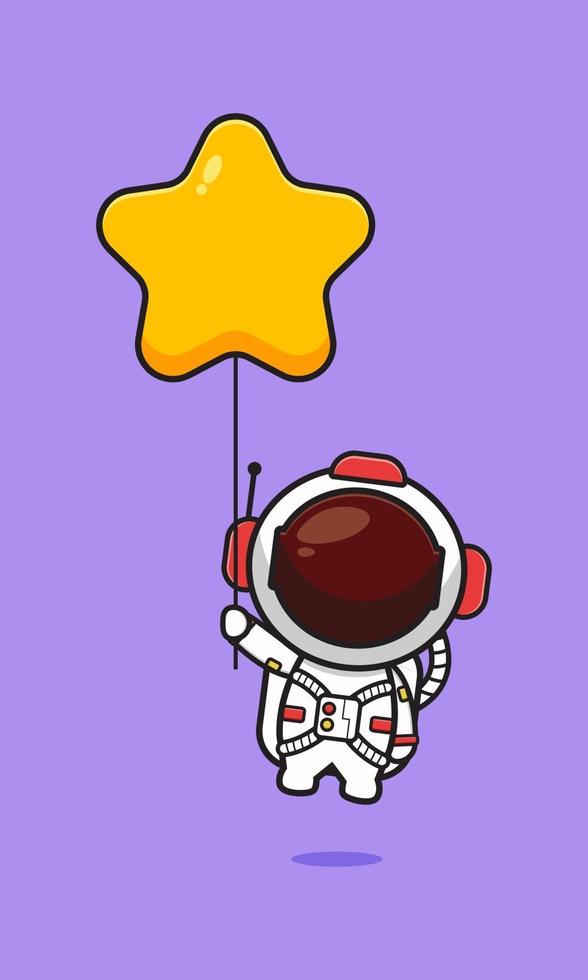 astronauta lindo con ilustración de icono de dibujos animados de globo estrella vector