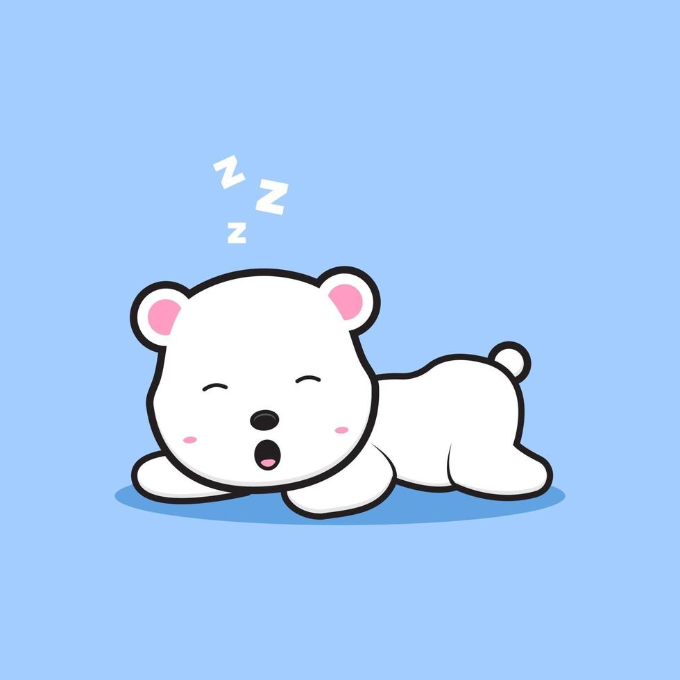 Cute polar bear sleeping cartoon icon illustration vector