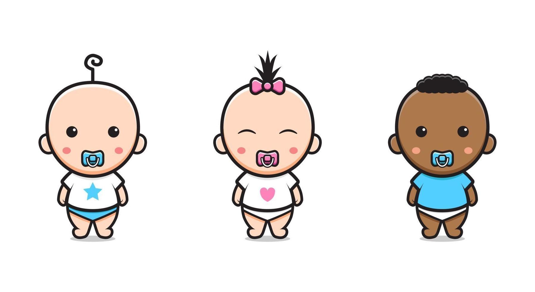 Cute baby twin character cartoon icon illustration vector