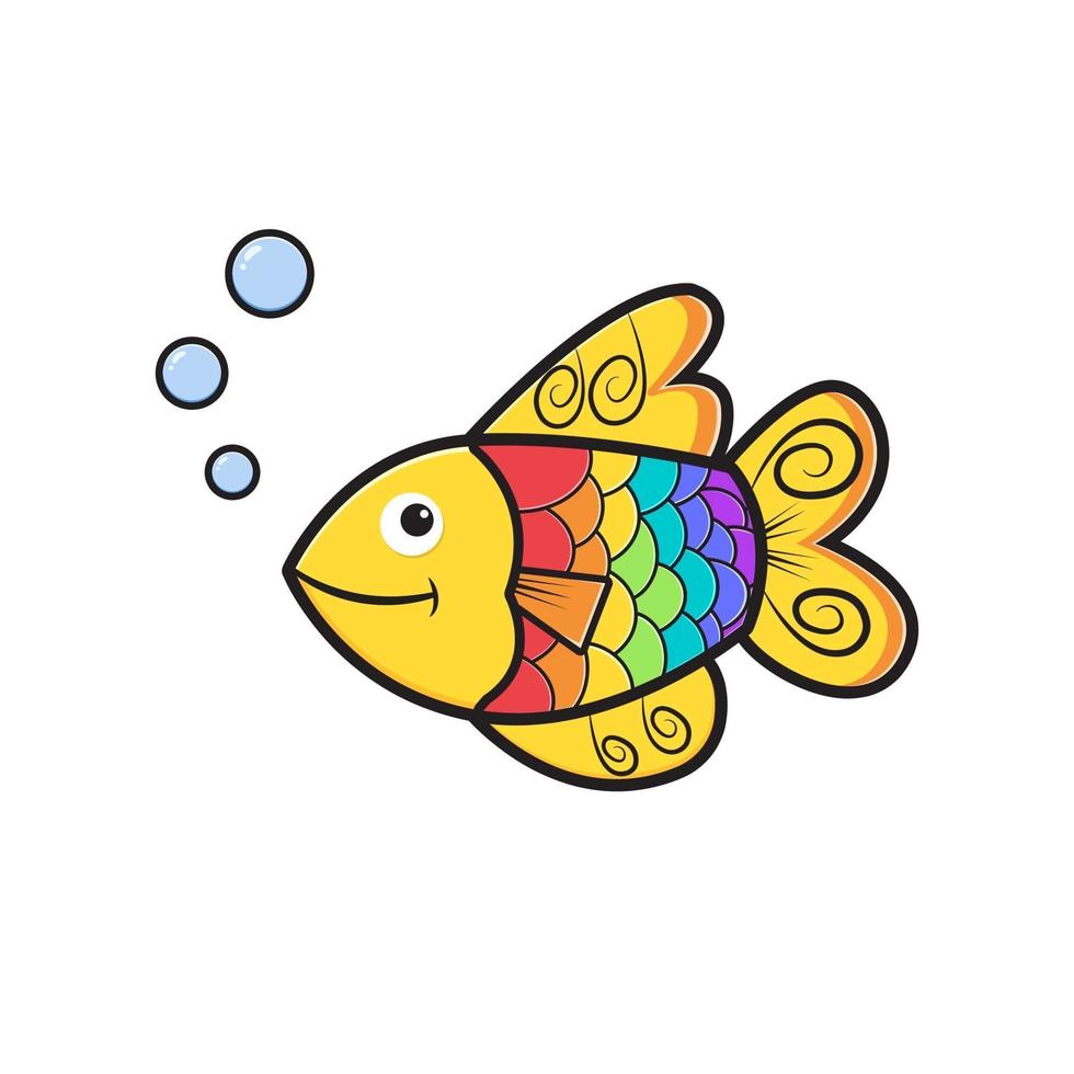 Cute colorful fish character cartoon icon illustration vector