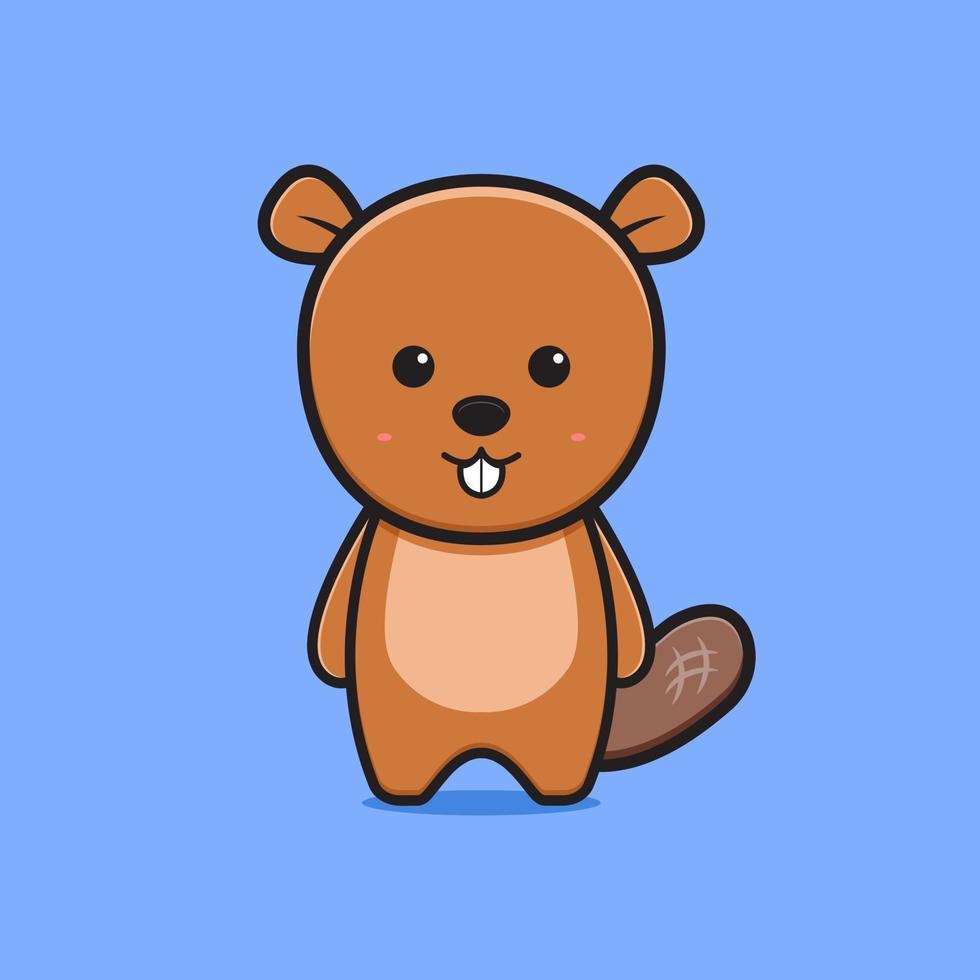 Cute beaver animal character cartoon icon illustration vector