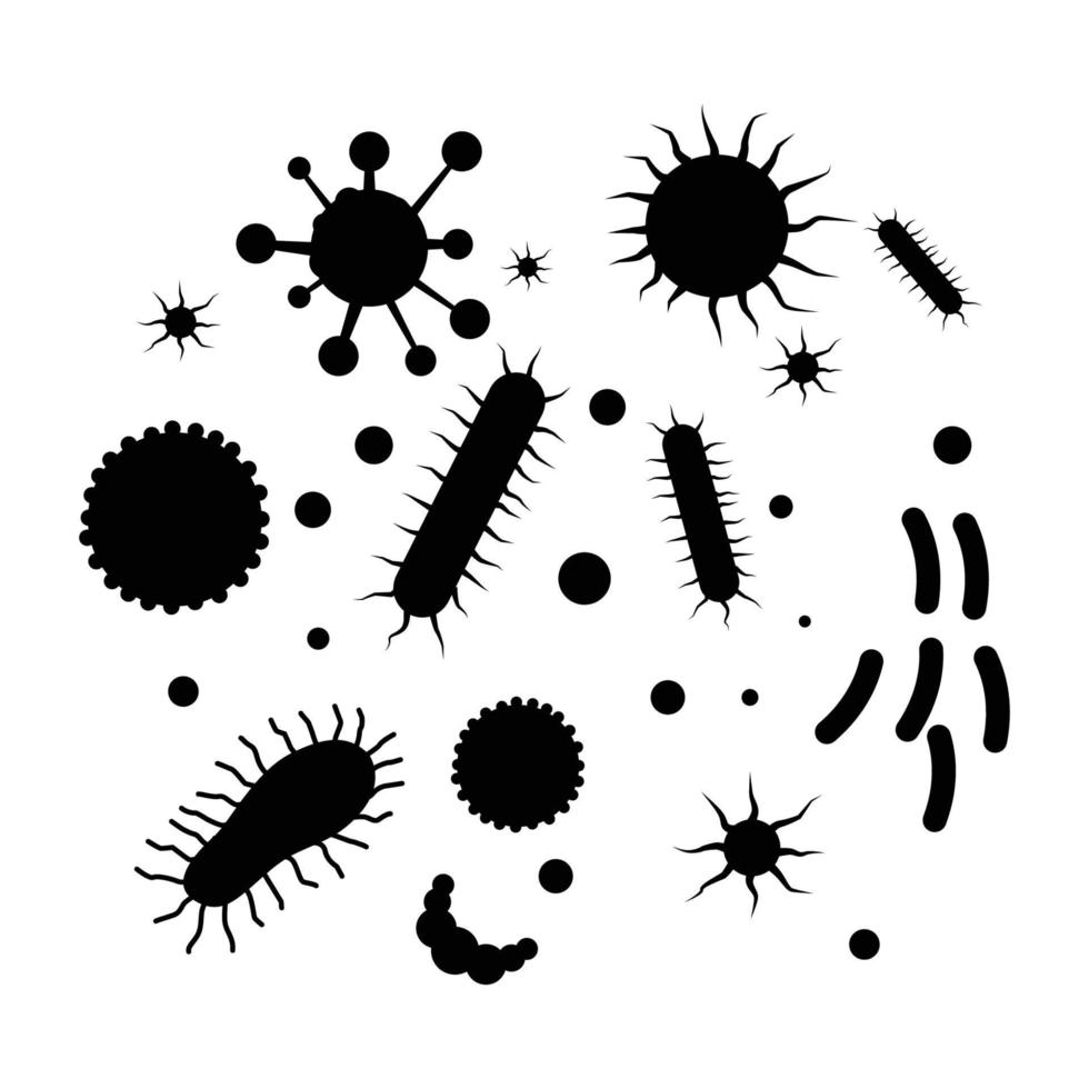 conjunto de silueta de bacterias, microbios, germen, virus vector