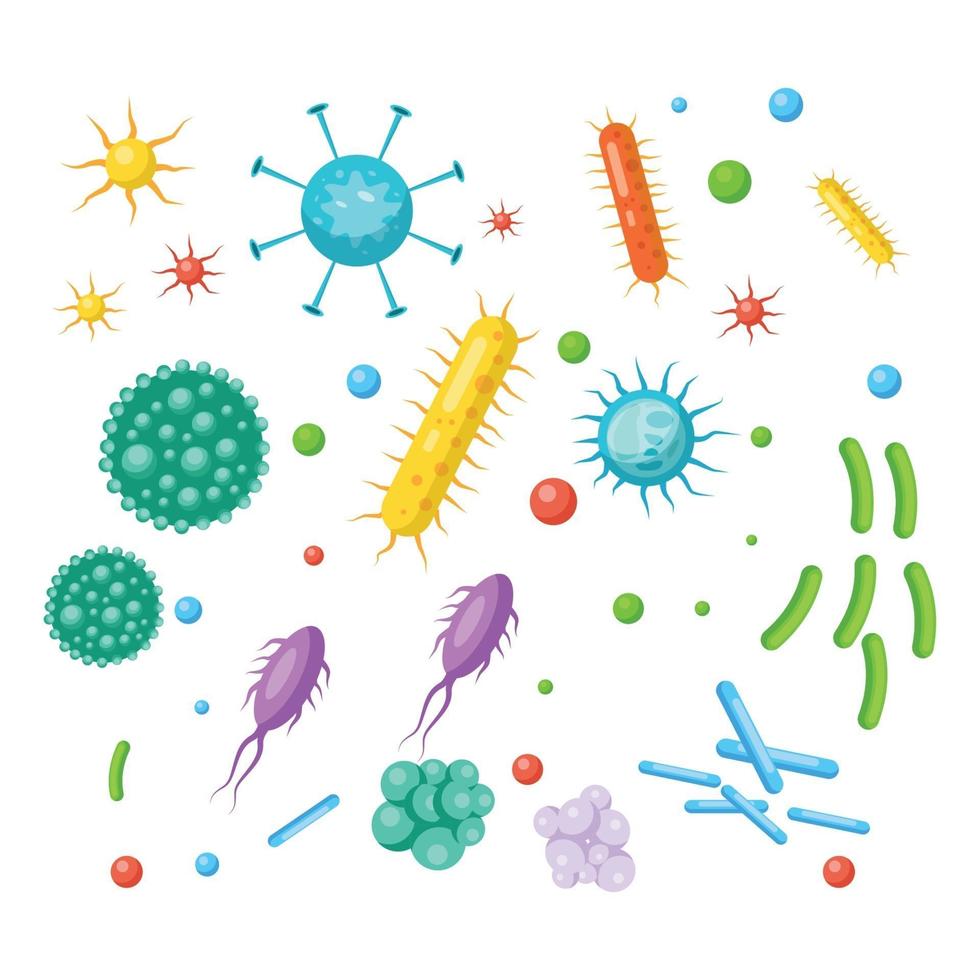 conjunto de bacterias, virus, gérmenes, microbios volumen 2 vector