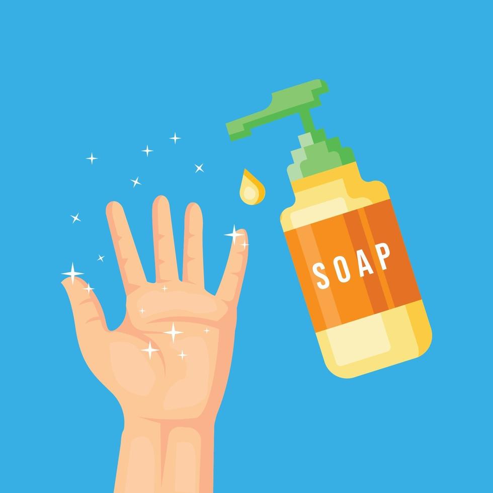 vector illustration hand with soap. symbol clean