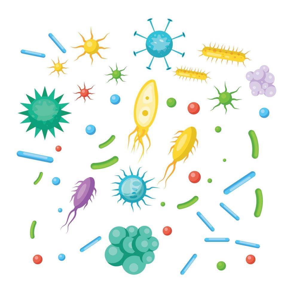 conjunto de bacterias, virus, gérmenes, microbios volumen 3 vector