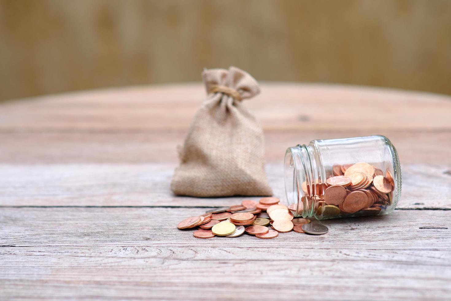 Close up Coins on table, Saving money for finance accounting photo