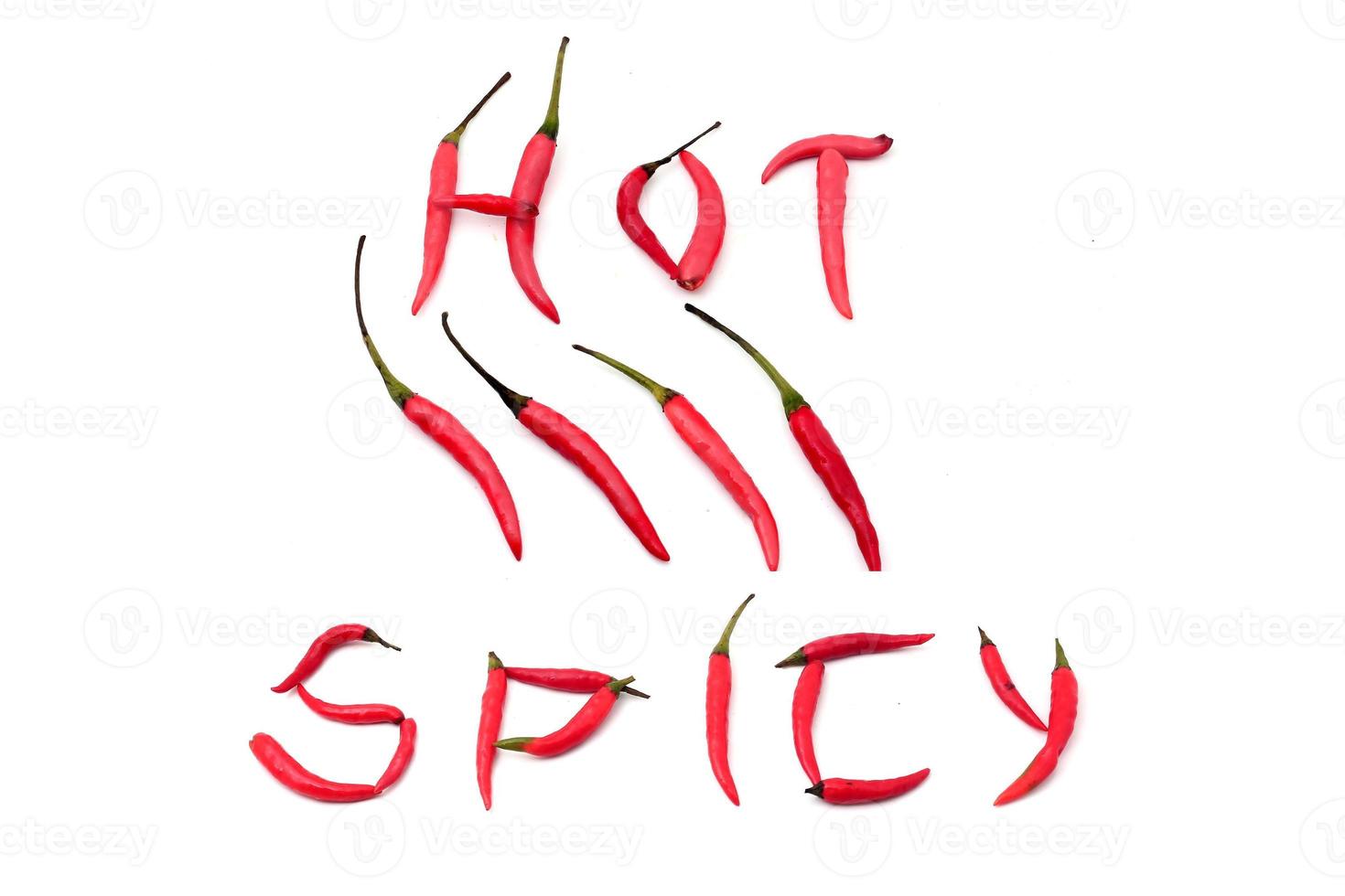 Red hot and spicy chili peppers alphabet on white photo