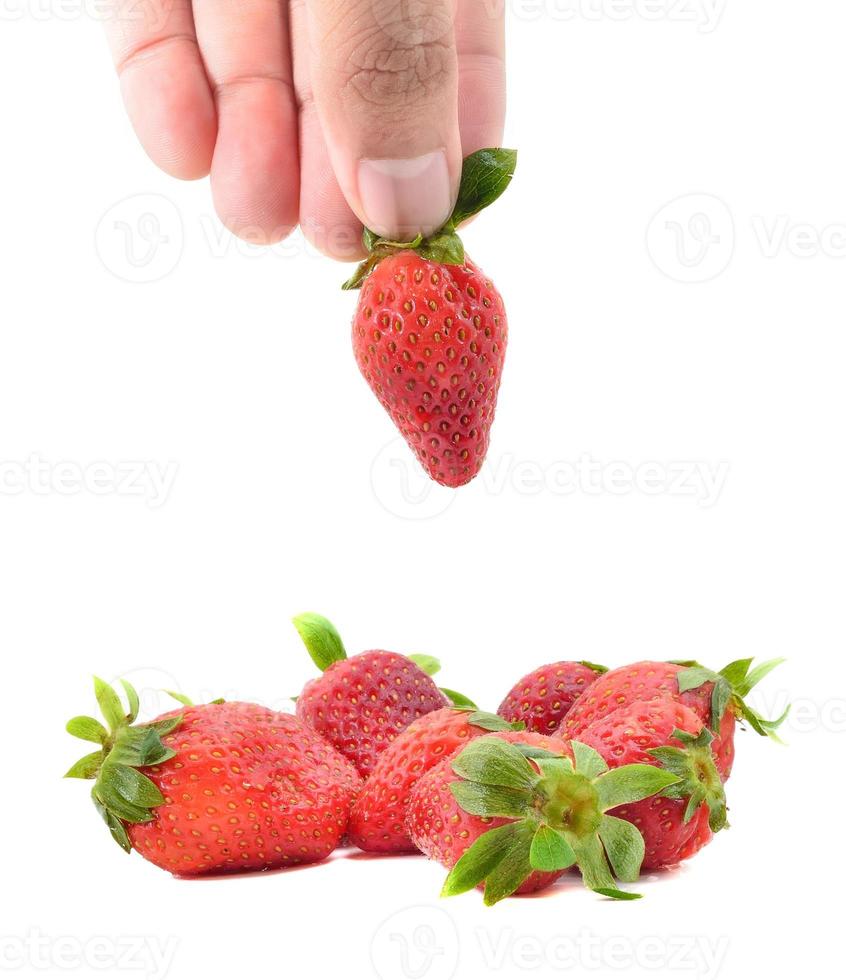Hand holding strawberry photo