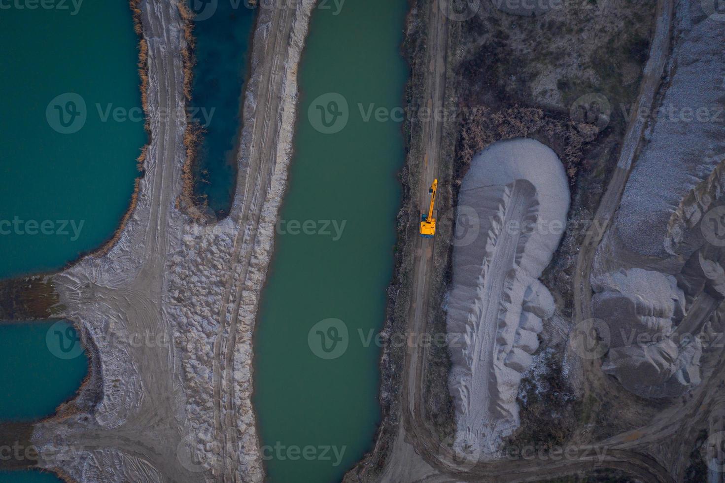 Aerial photo of a yellow digger