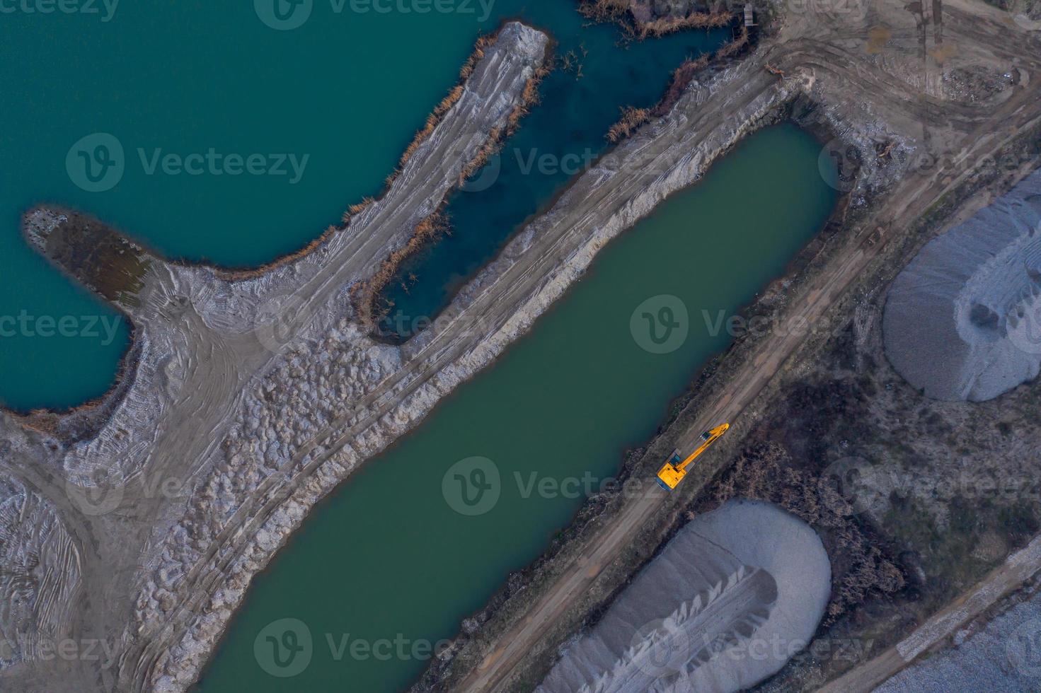 Aerial photo of a yellow digger