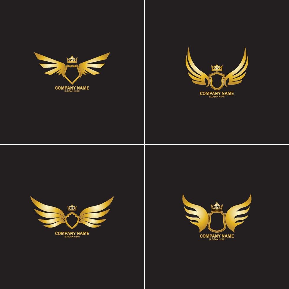 winged shield with crown logo vector