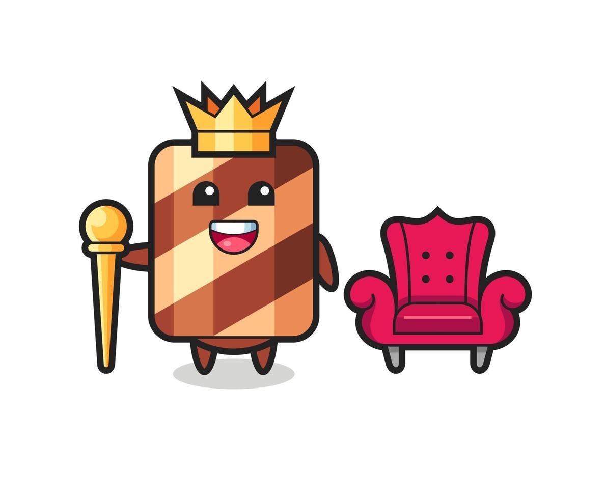 Mascot cartoon of wafer roll as a king vector