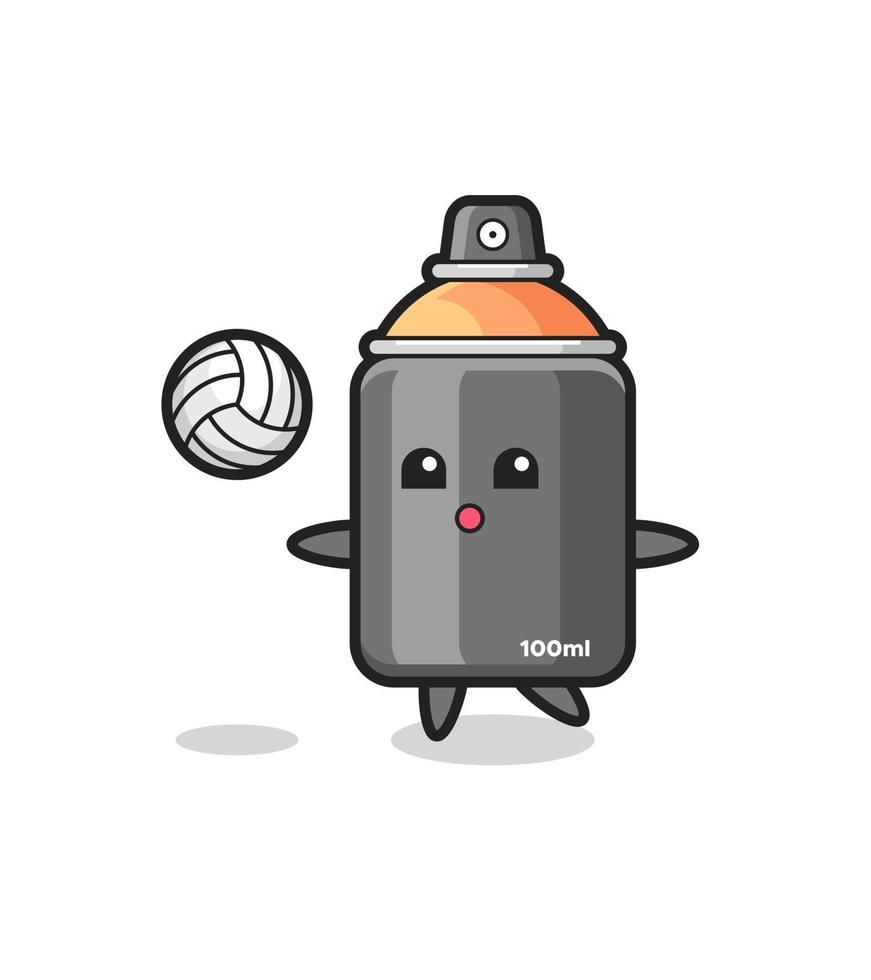 Character cartoon of spray paint is playing volleyball vector