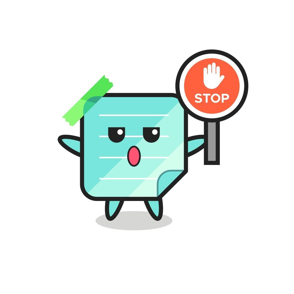 ilustración de personaje de notas adhesivas con una señal de stop vector