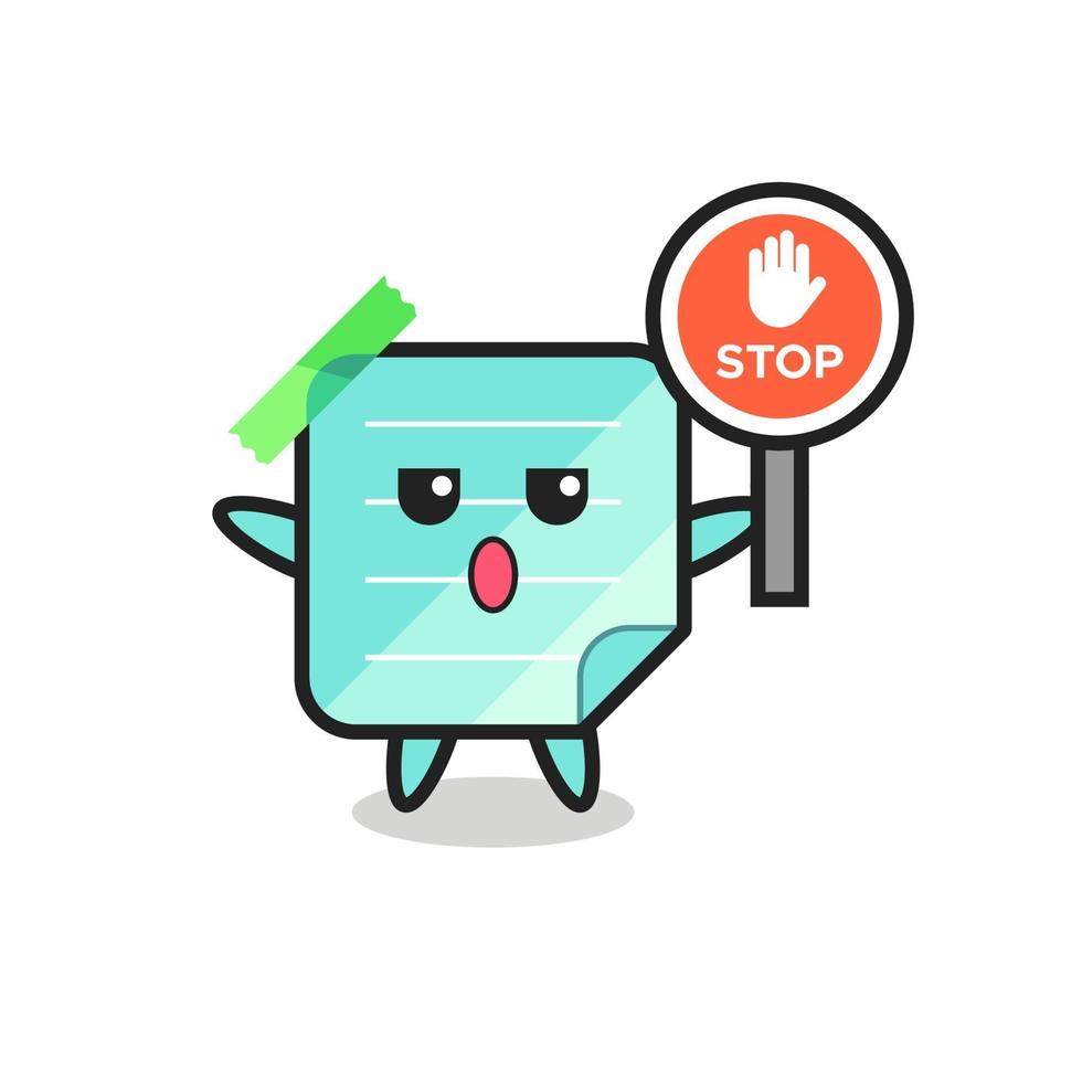 sticky notes character illustration holding a stop sign vector
