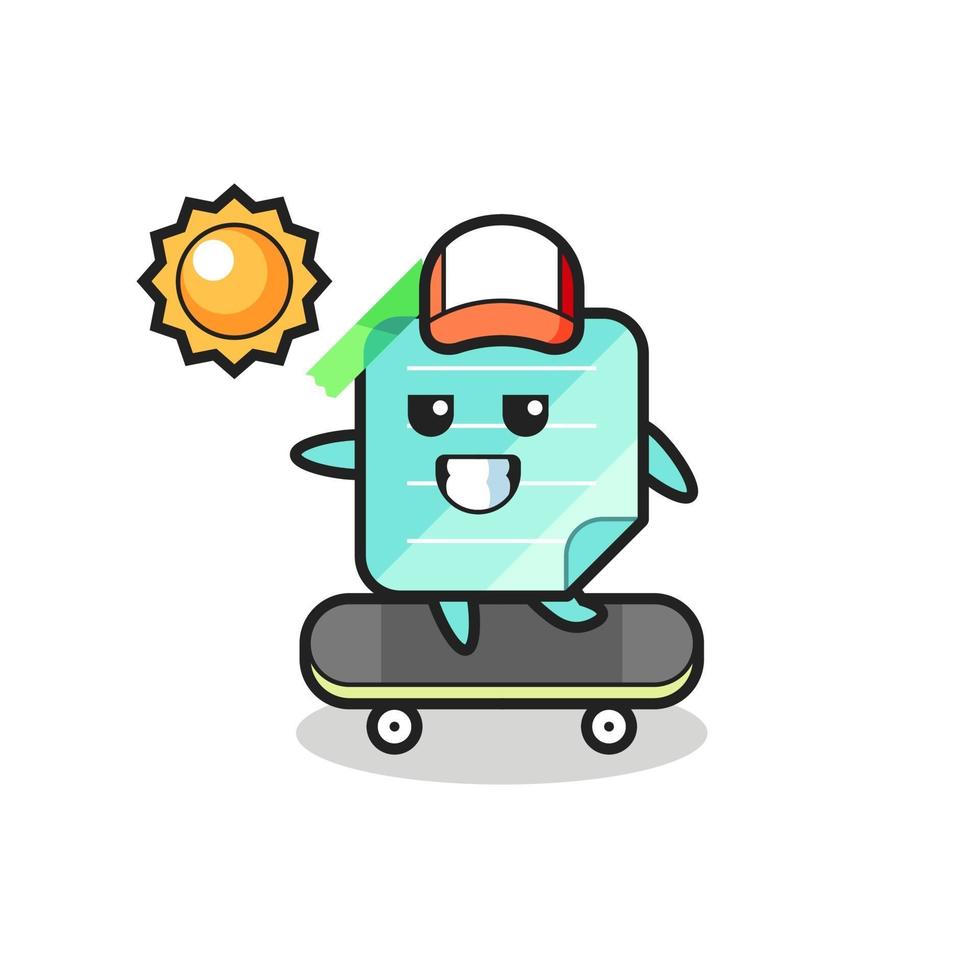 sticky notes character illustration ride a skateboard vector