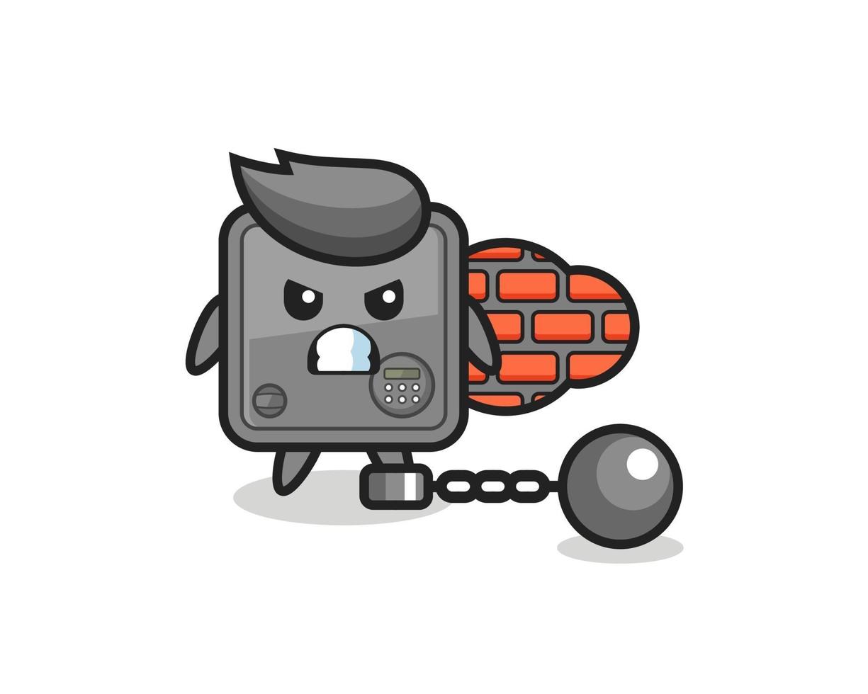 Mascota de personaje de caja de seguridad como prisionero. vector