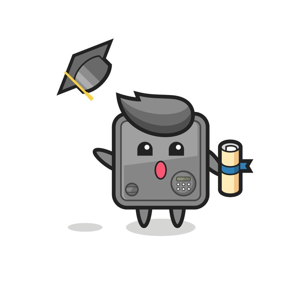 Illustration of safe box cartoon throwing the hat at graduation vector