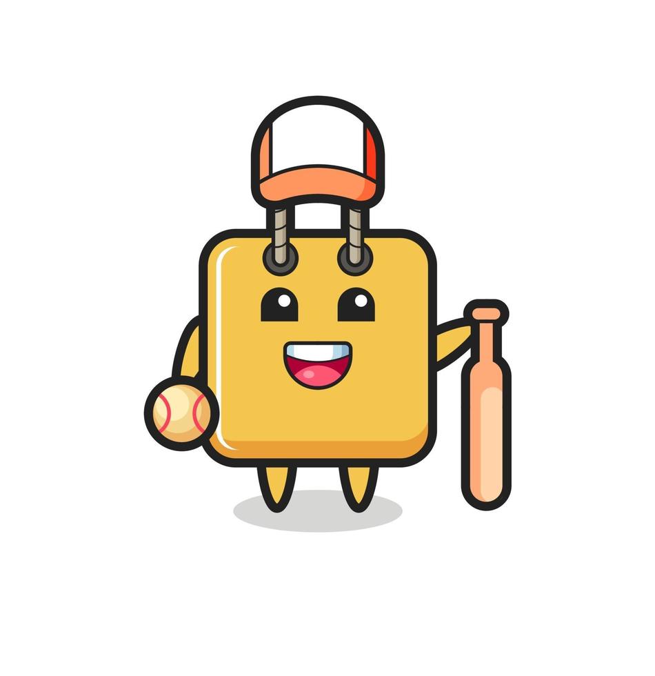 personaje de dibujos animados de la bolsa de compras como jugador de beisbol vector