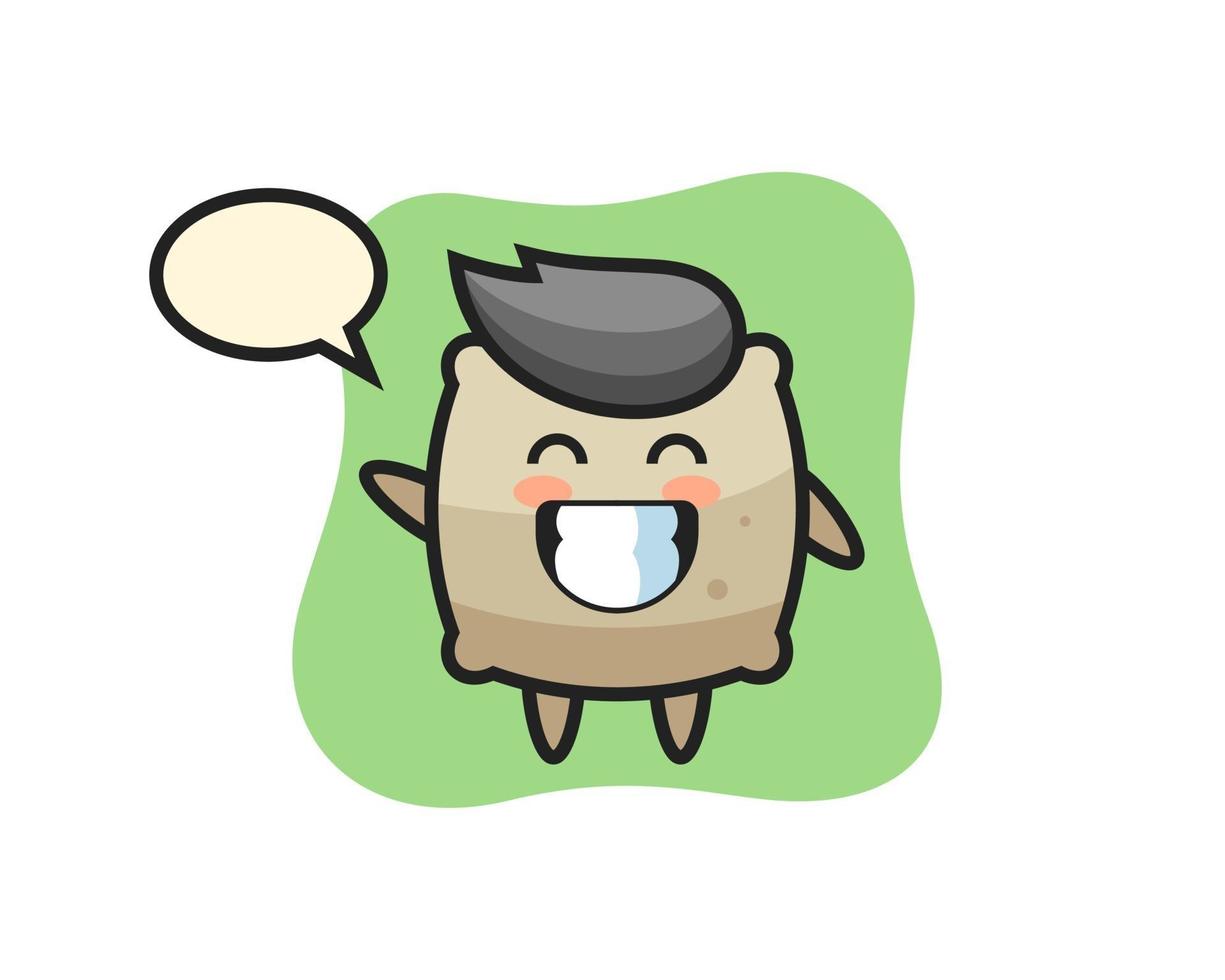 sack cartoon character doing wave hand gesture vector