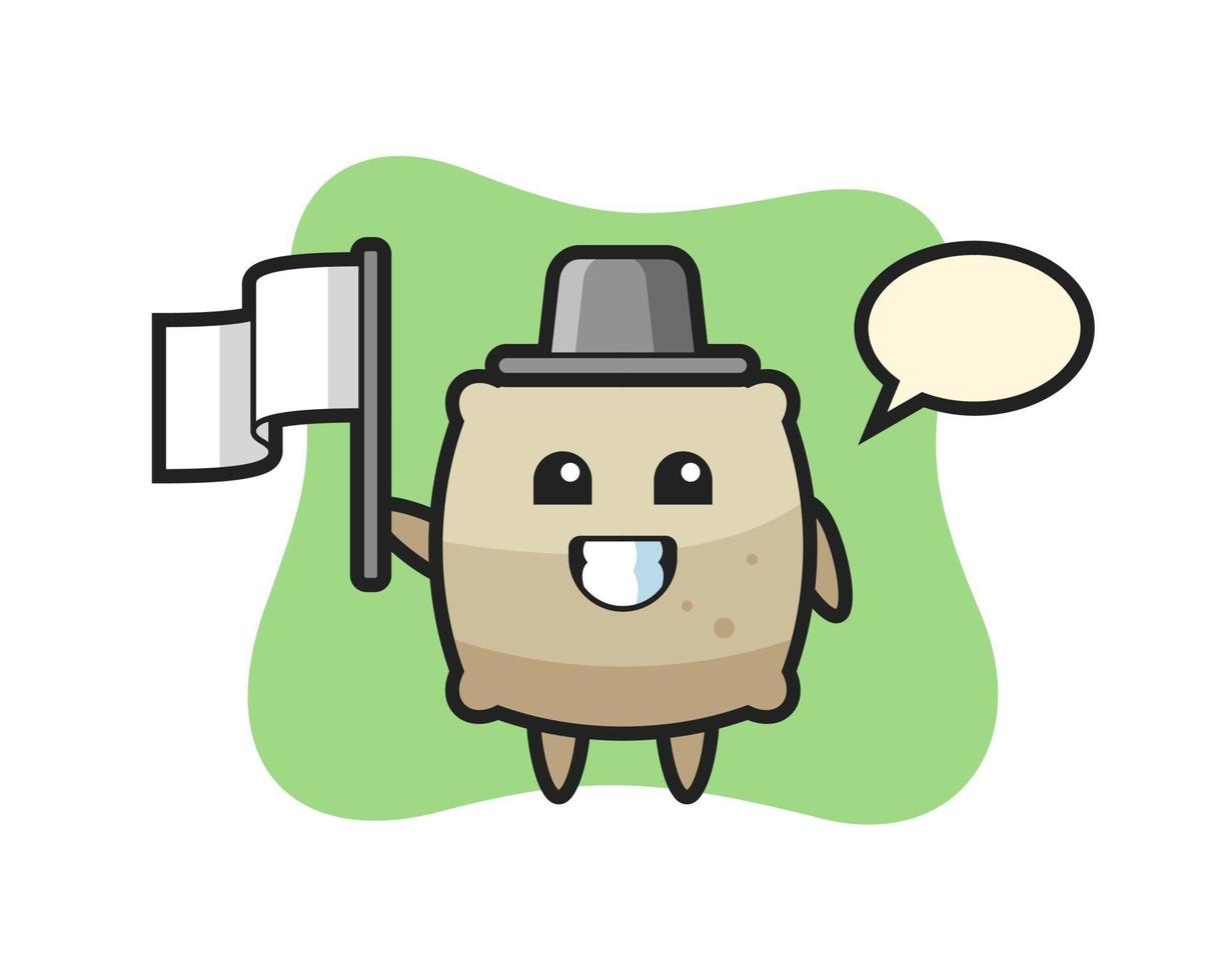 Cartoon character of sack holding a flag vector