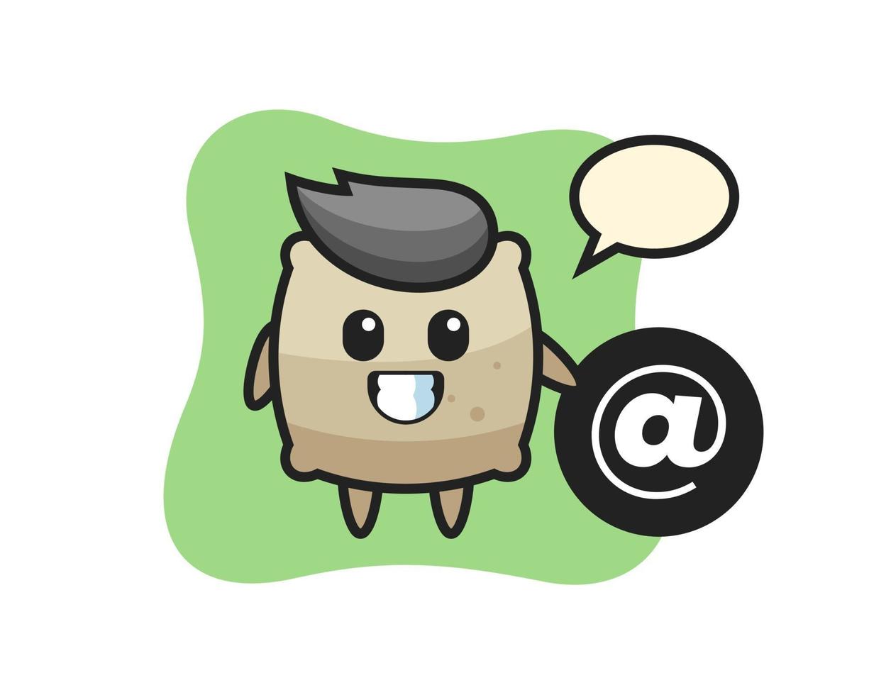 Cartoon Illustration of sack standing beside the At symbol vector