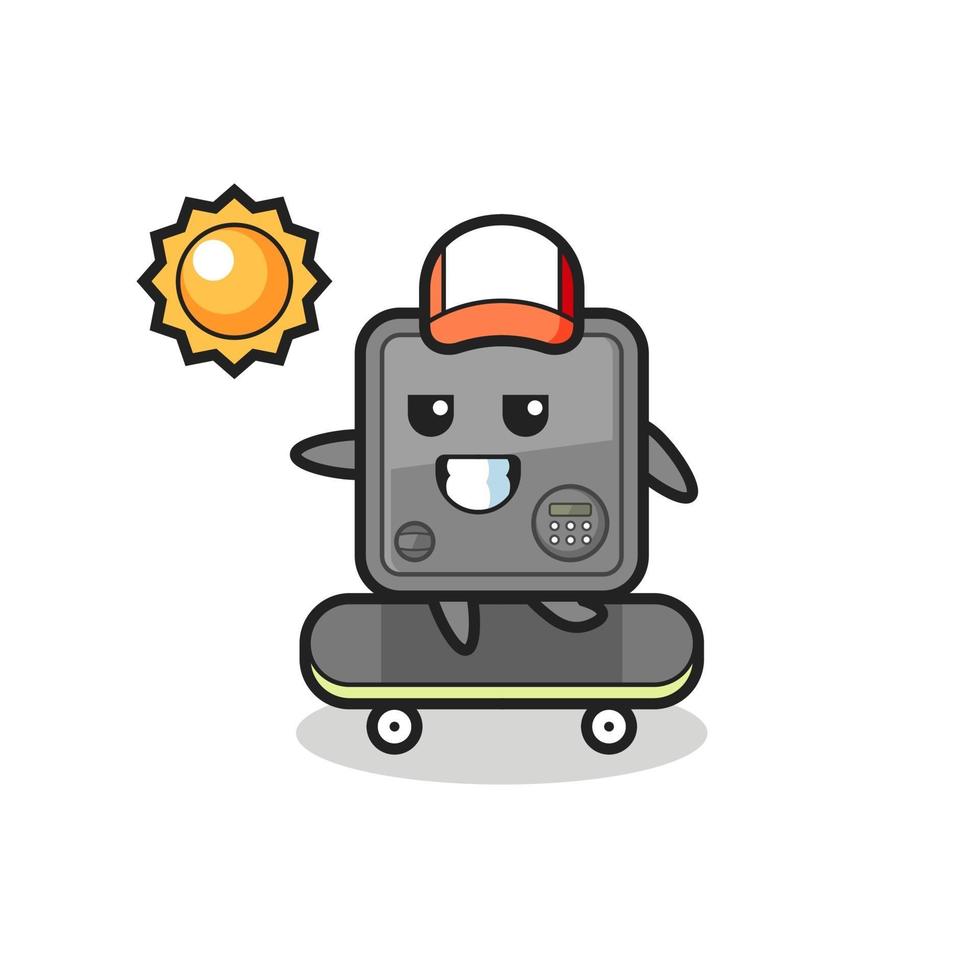 ilustración de personaje de caja segura montar en patineta vector