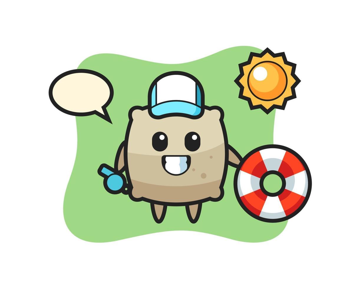 Cartoon mascot of sack as a beach guard vector