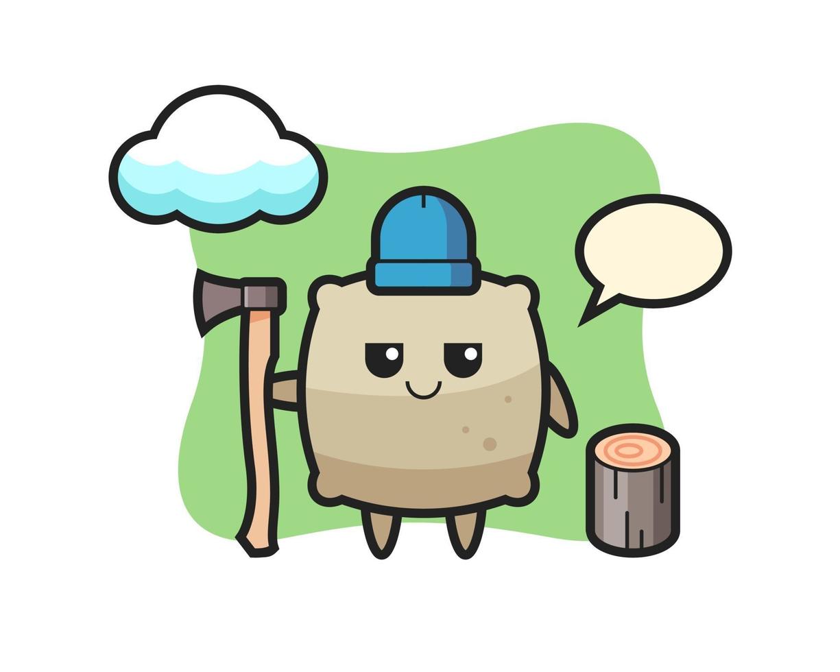 Character cartoon of sack as a woodcutter vector