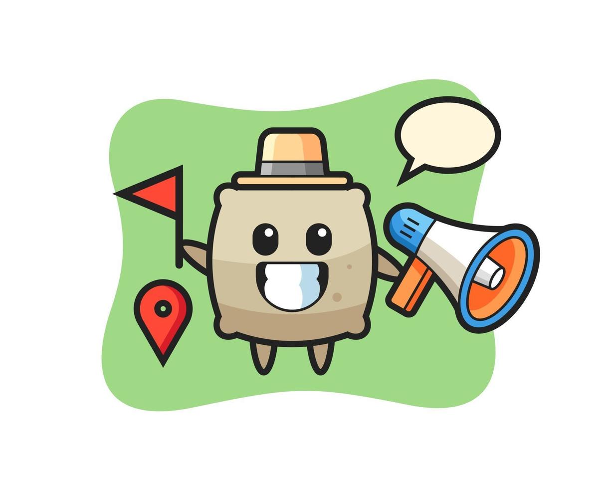 Character cartoon of sack as a tour guide vector