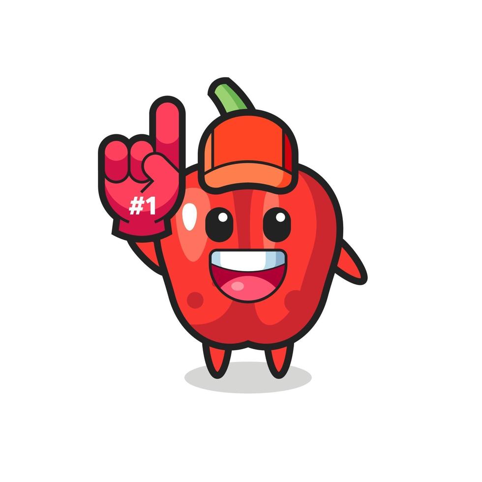 red bell pepper illustration cartoon with number 1 fans glove vector