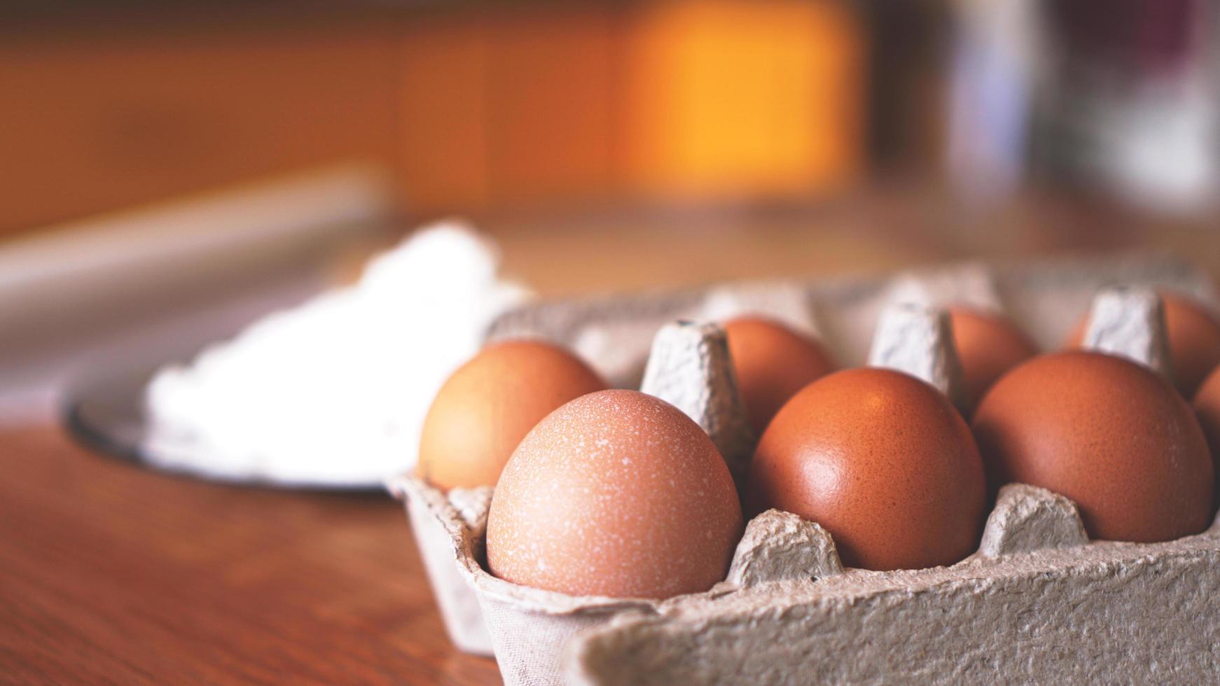 Ingredients for baking homemade bread. Eggs, flour photo