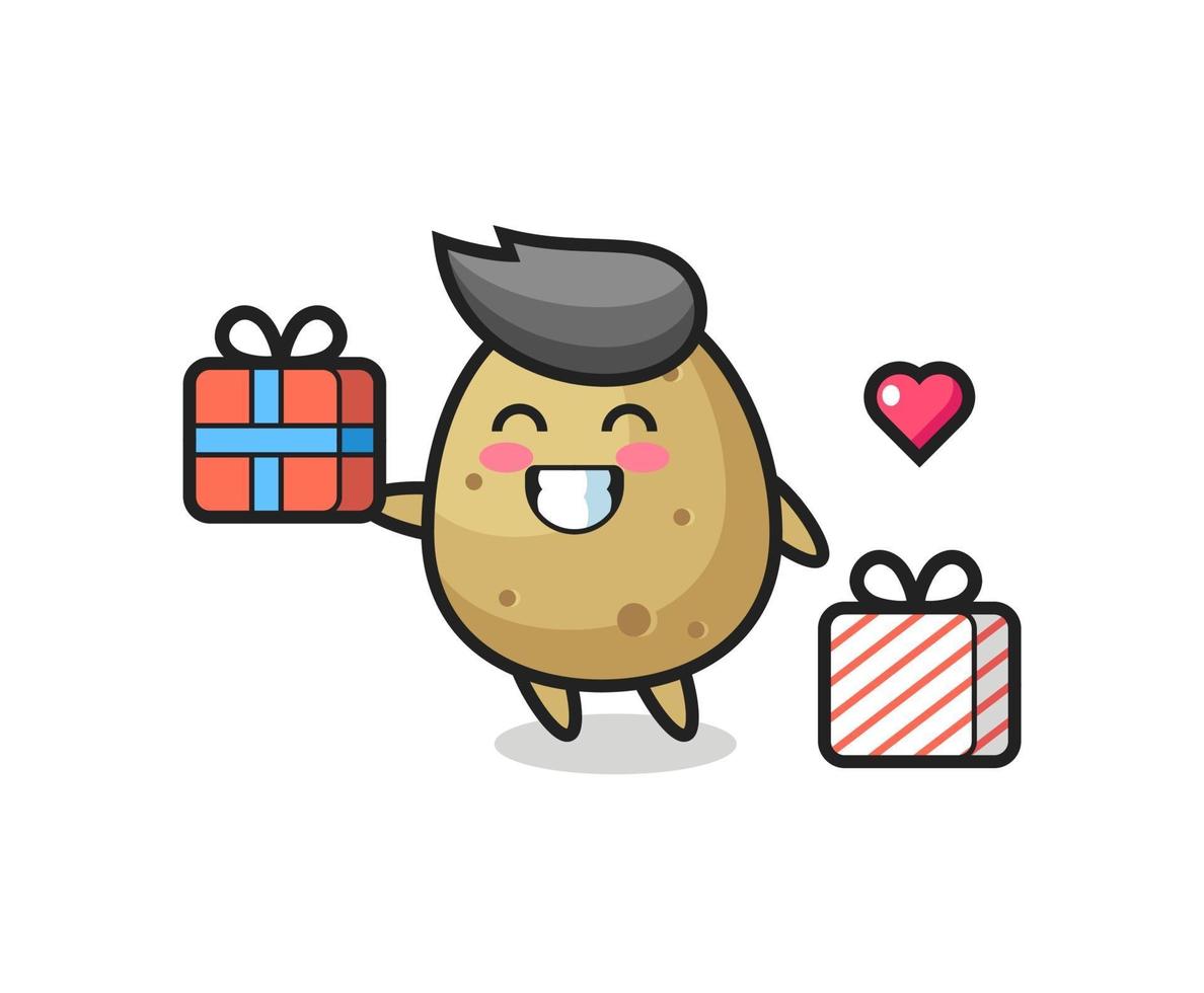 potato mascot cartoon giving the gift vector