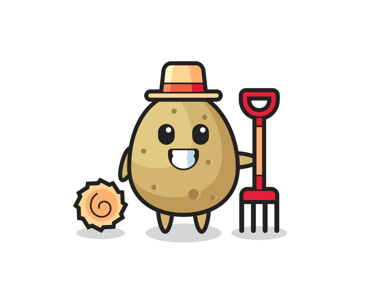 Mascot character of potato as a farmer vector