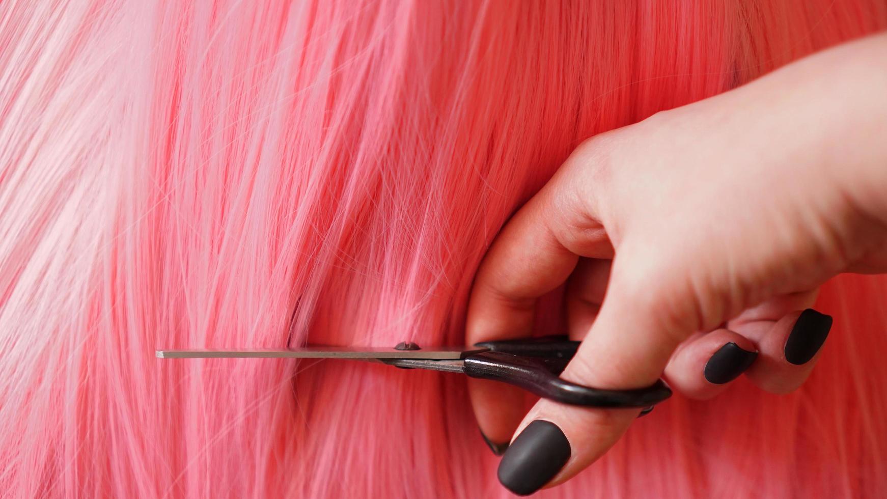 Wig and scissors - pink wig - hairstyle background photo