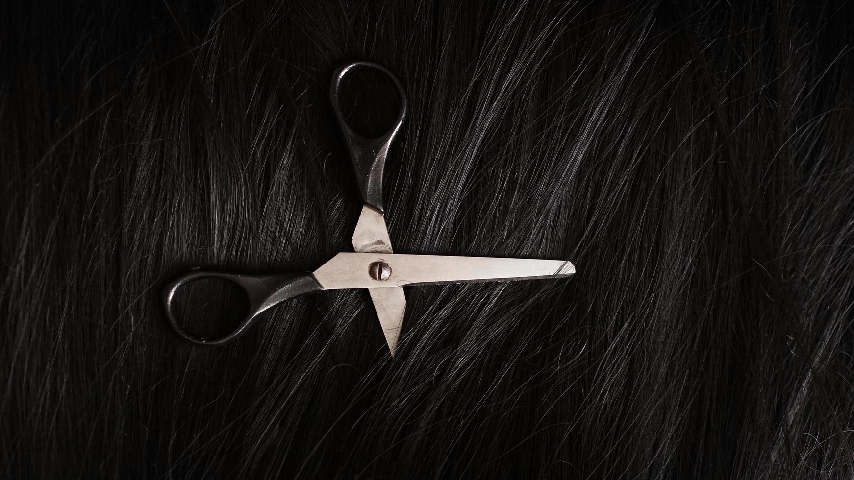 Wig and scissors - black wig - hairstyle background photo