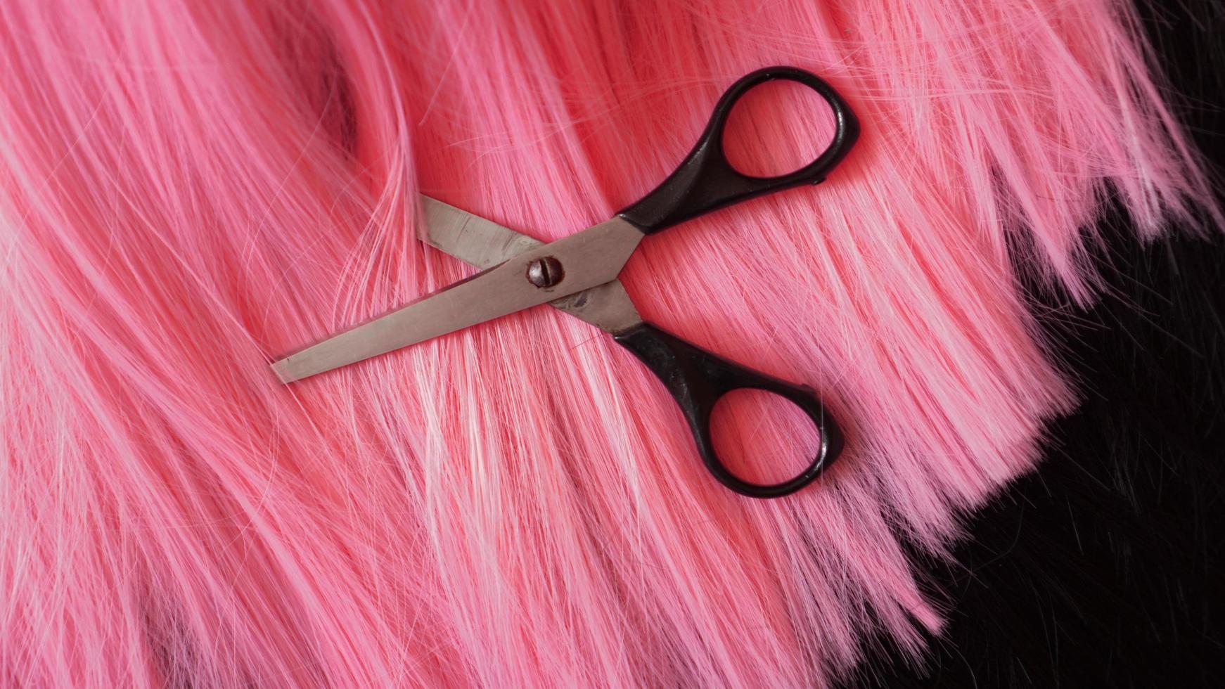 Wig and scissors - pink wig - hairstyle background photo