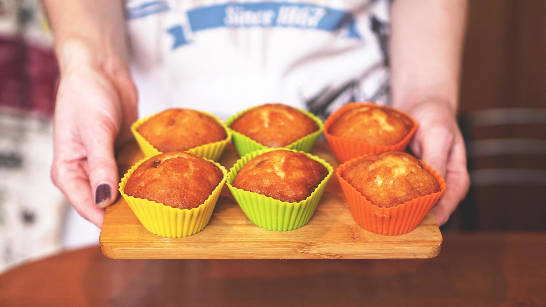 Homemade caramel muffins in a baking dish photo