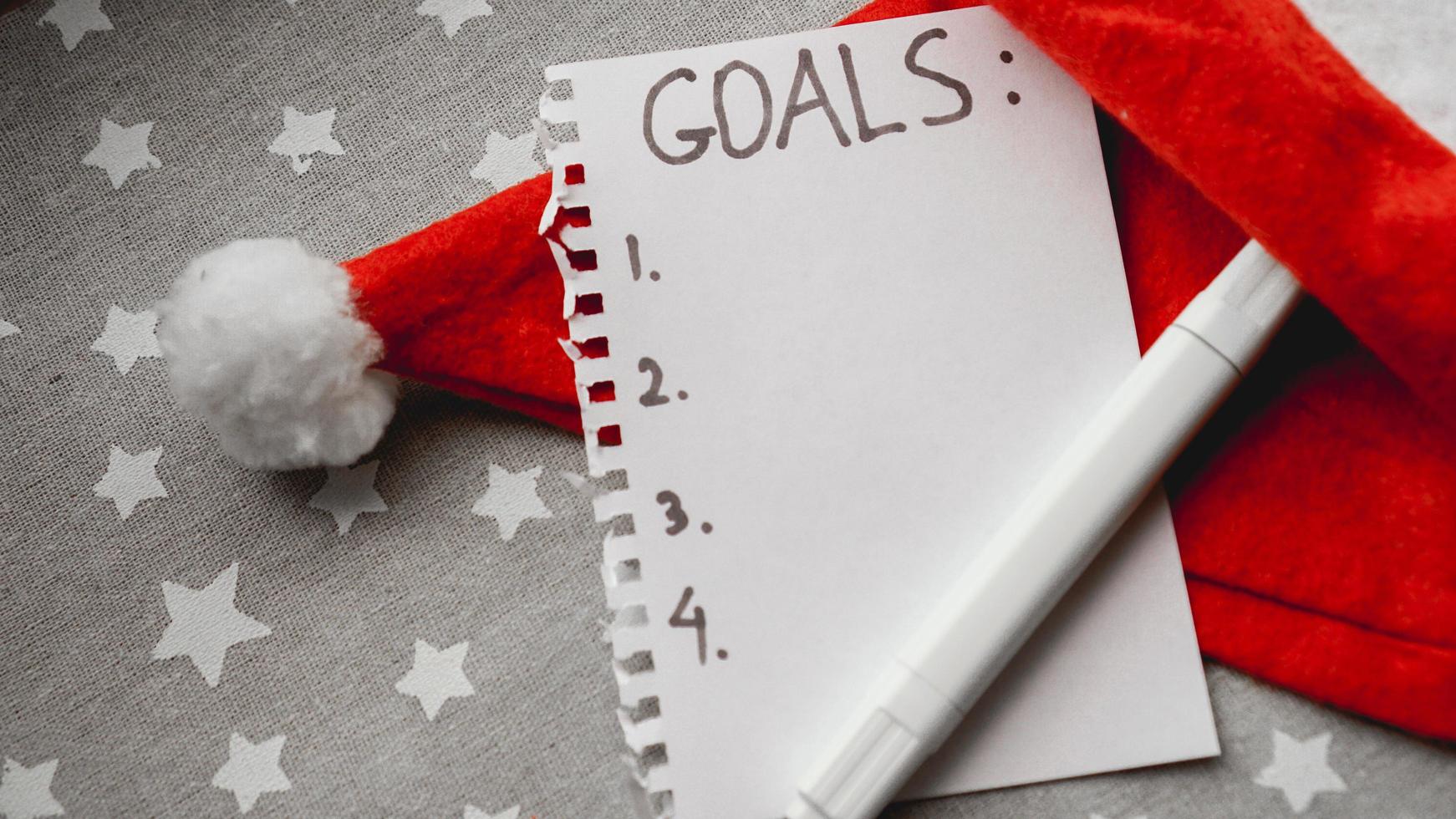 Notebook is with New year goals text photo