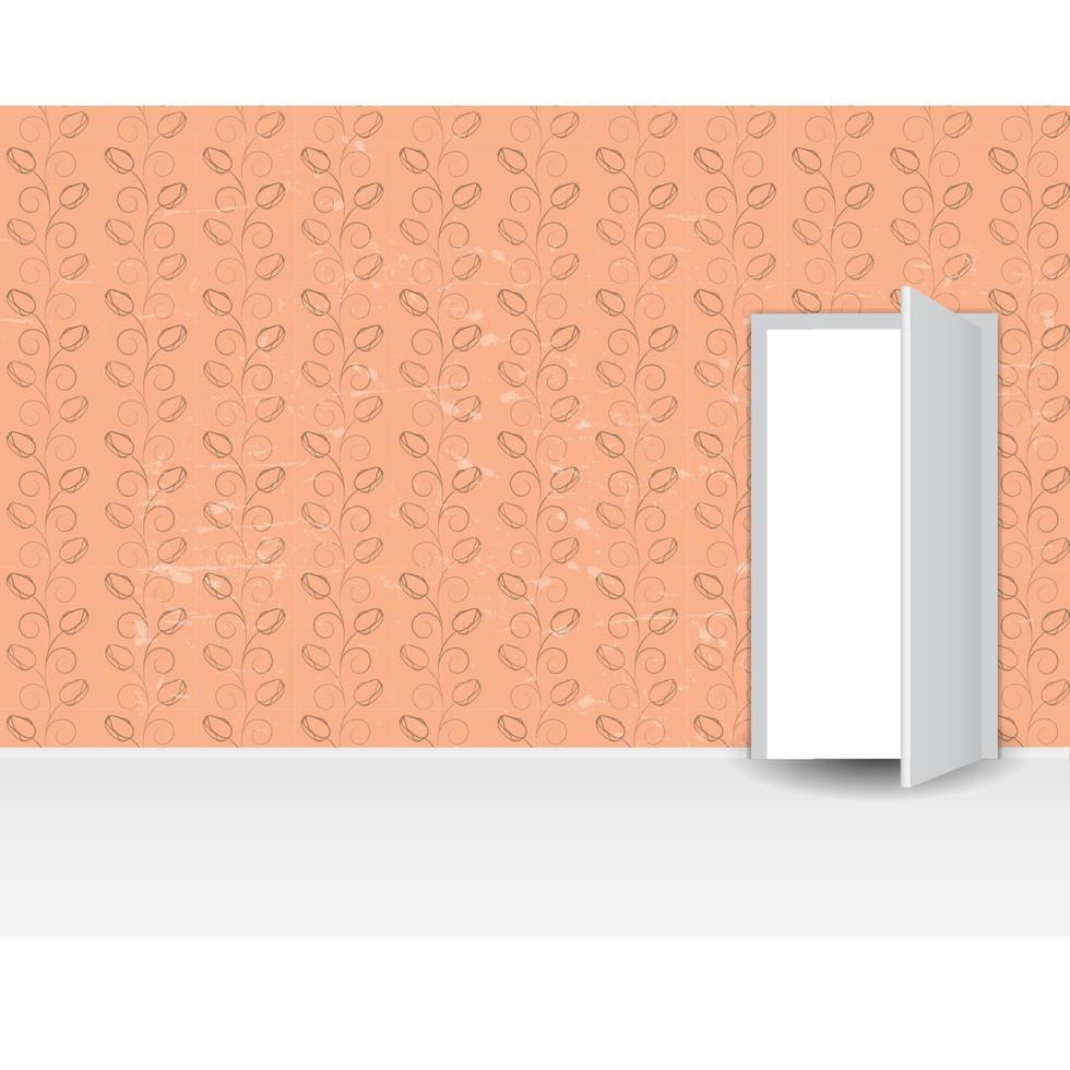 Open white door on a orange wall vector illustration