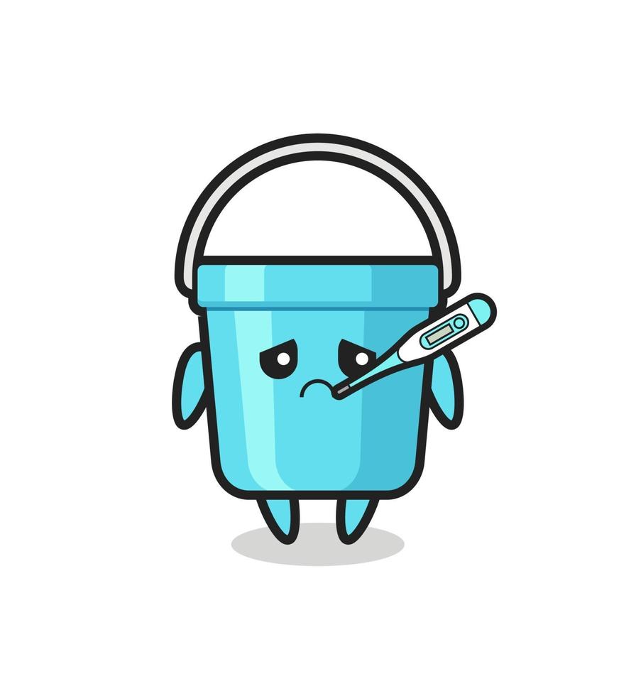 plastic bucket mascot character with fever condition vector