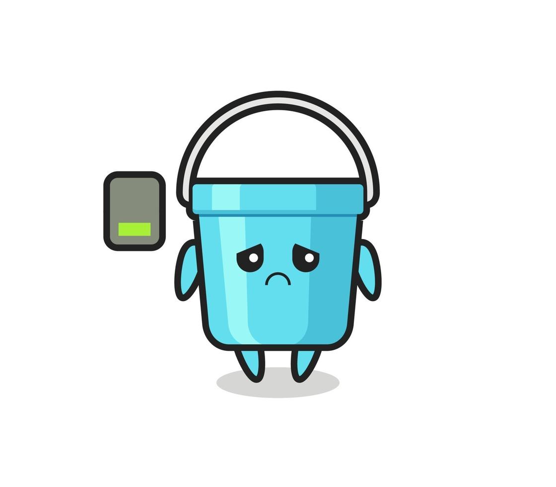 plastic bucket mascot character doing a tired gesture vector